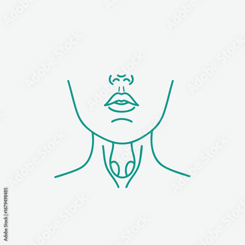 Minimalist line drawing of a human neck and throat area highlighting anatomical features in a clean design