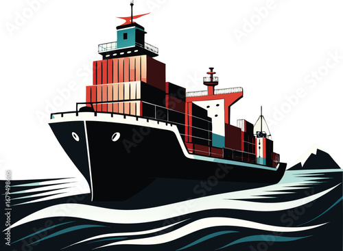Large container ship with gantry crane at sea
