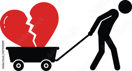 Man pulls broken heart cart