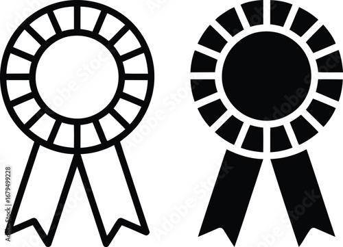 Two rosette award ribbons one outline one solid black