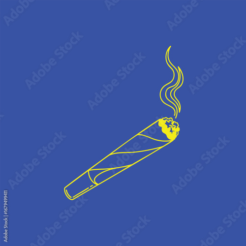 Stylized illustration of a smoking cigar against a vibrant blue background, showcasing the smoke and texture details