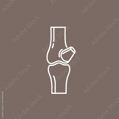 Simple line drawing of a human knee joint highlighting its anatomical structure on a muted background