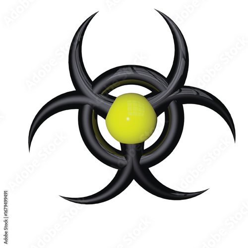 Biohazard symbol with green sphere in center representing dangerous contamination or biological hazard vector