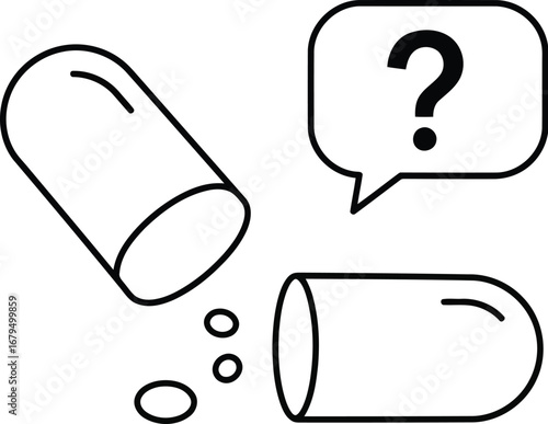 Open capsule question mark speech bubble medical mystery