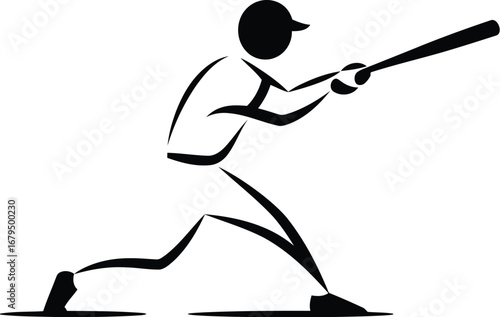 Baseball player swinging bat silhouette