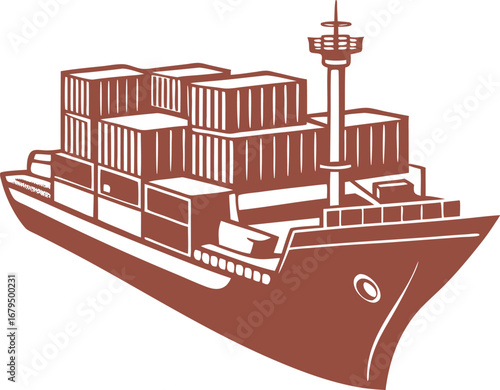 Large container ship with gantry crane at sea