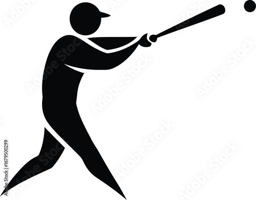 Baseball player swinging bat at ball silhouette