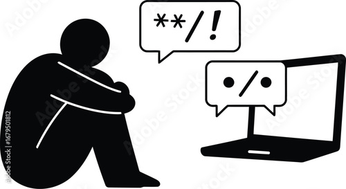 Cyberbullying victim sad person facing online harassment
