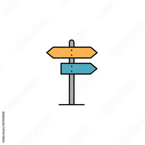 A simple illustration of a signpost with two arrows pointing in different directions.