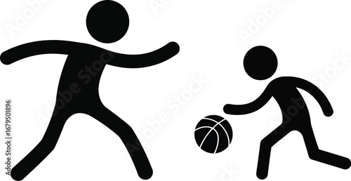Father and son playing basketball stick figure