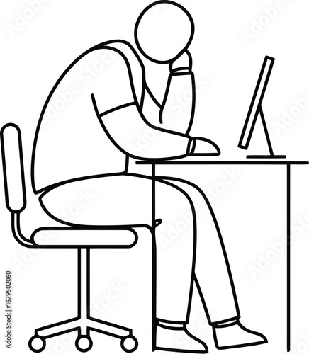 Tired office worker at desk overwhelmed by computer