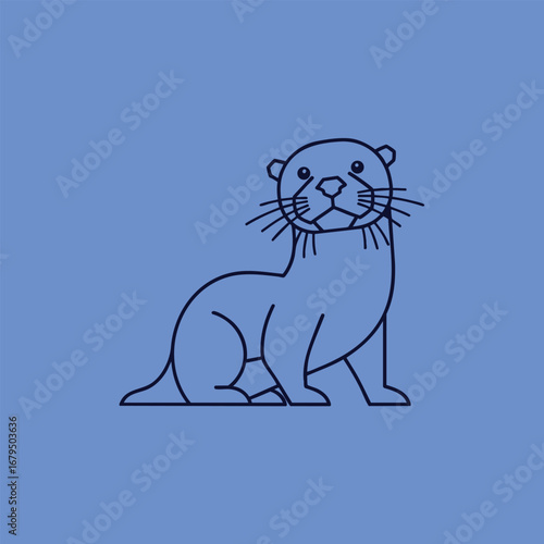A playful otter sitting gracefully against a soothing blue background, showcasing its adorable features and playful demeanor