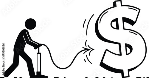 Person pumping up dollar sign