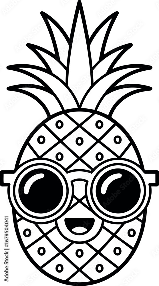 Obraz premium Pineapple wearing sunglasses line art illustration vector design icon graphic