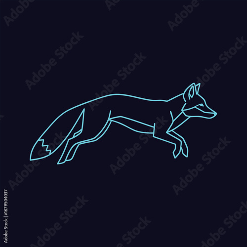 A minimalist outline of a fox leaping gracefully against a dark background, showcasing its agility and elegance