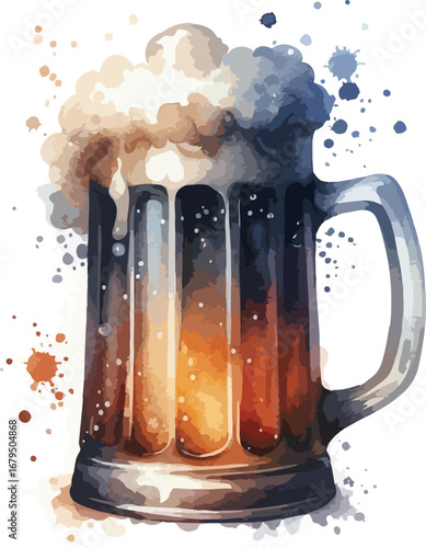 Artistic Watercolor Illustration of a Frothy Beer Mug Perfect for Beverage Concepts and Refreshment Designs in a Digital Art Style
