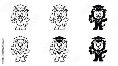 Vector art of cartoon lion character with graduation cap and diploma, symbolizing academic achievement and educational success