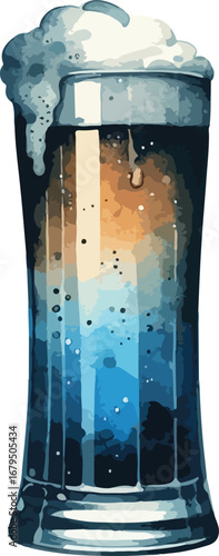 Colorful Watercolor Beer Mugs with Frothy Heads for Oktoberfest Celebrations and Craft Beer Advertising Campaigns