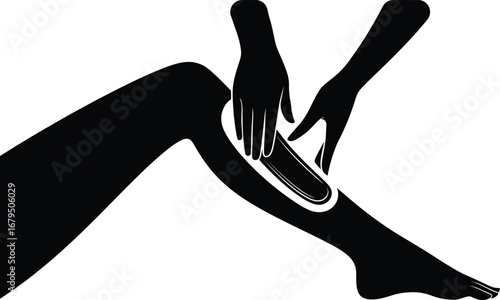 Silhouette of woman s legs and hands performing hair removal on her leg