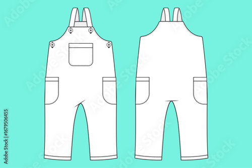 Baby Romper One Piece Jumpsuit Fashion Flat Sketch Vector Illustration Template.