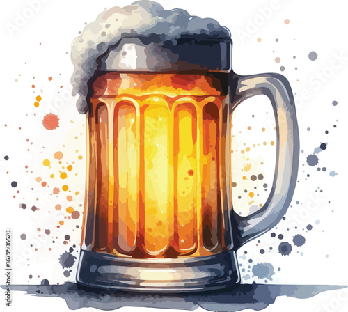 Illustration of a Refreshing Mug of Beer with Frothy Head and Golden Brew Ready to Enjoy at the Bar or Celebration
