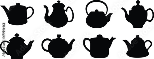 Tea pots, vector silhouette set, Kettle teapot teapot glyph icon TEAPOT SILHOUETTE 