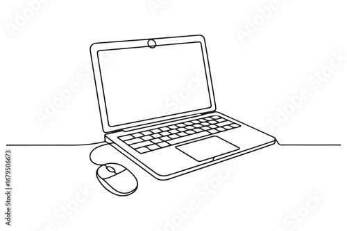 Continuous line art of laptop computer simple single line outline vector drawing for digital concept
