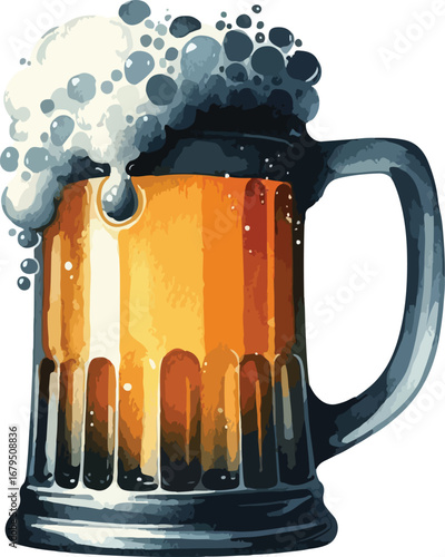 Refreshing Beer Mug with Frothy Head Detailed Illustration Perfect for Bar and Restaurant Menus and Promotional Materials