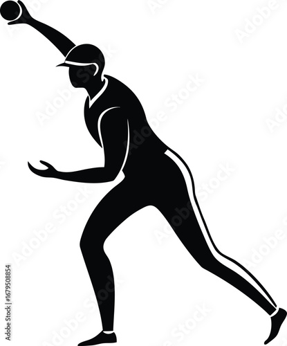 Silhouette of a cricket bowler in action