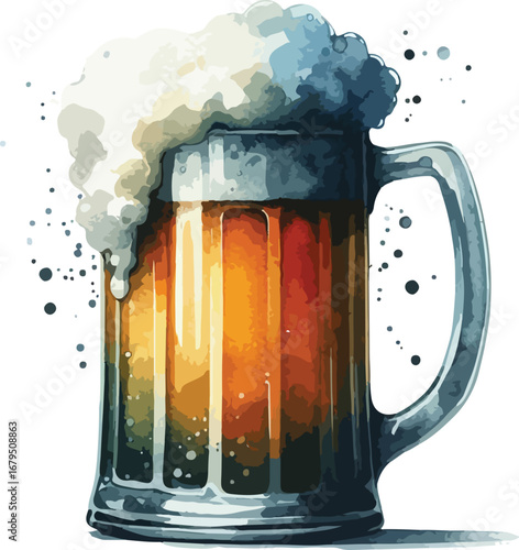 Refreshing Beer Mug with Frothy Head Watercolor Illustration for Bar and Restaurant Promotion and Celebration of Craft Beer Culture and Brews