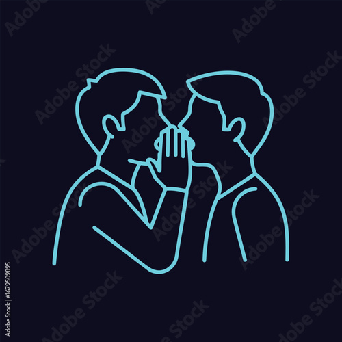 Two individuals engaging in a private conversation, whispering secrets to each other against a dark background