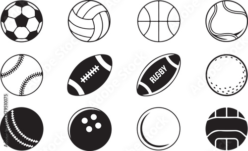 Sports Balls Collection Icon Set for Various Games and Athletic Activities Vector