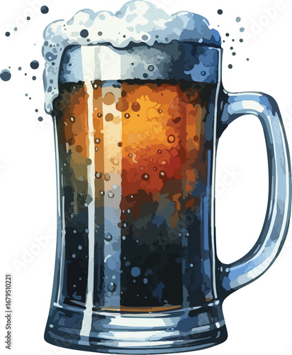 Refreshing Dark Beer Illustration with Frothy Head in a Glass Mug Digital Art Alcohol Beverage Still Life