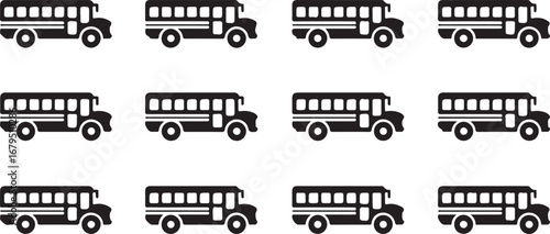 School Bus Transportation Vehicle Silhouette Icon Set for Education and Commuting Needs