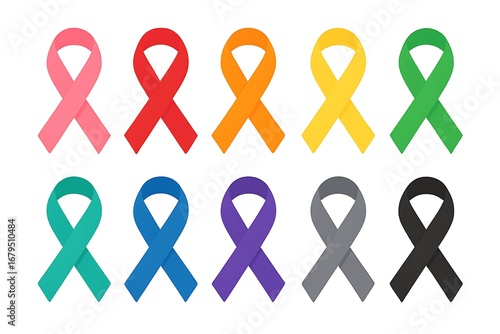 Diverse collection of awareness ribbons representing various causes and support