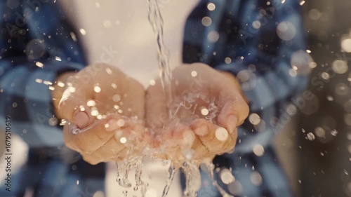 wash your hands with clean water, bokeh, wash germs with a clean transparent stream of water, save water sparingly in a crisis, agriculture, work in the field, drinking liquid to quench your thirst.