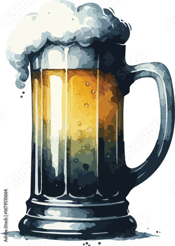 Refreshing Mug of Beer with Frothy Head Digital Watercolor Illustration Perfect for Oktoberfest and Celebrations
