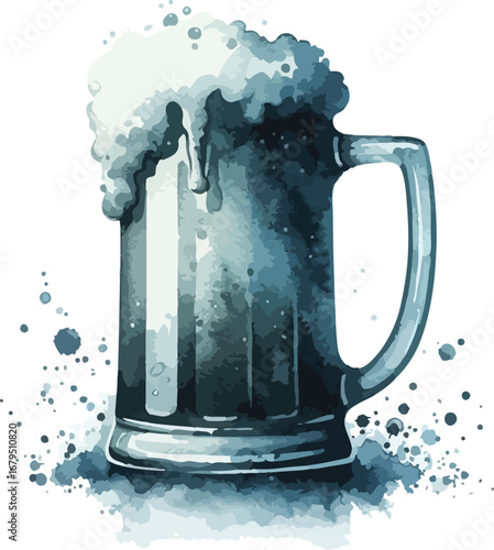 Refreshing Pint of Beer with Frothy Head Watercolor Style Illustration for Beverage and Celebration Concepts