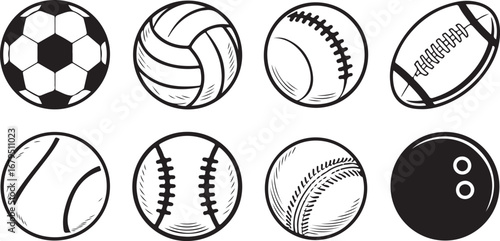 Collection of Various Sports Balls Vector Graphics for Athletic Competitions