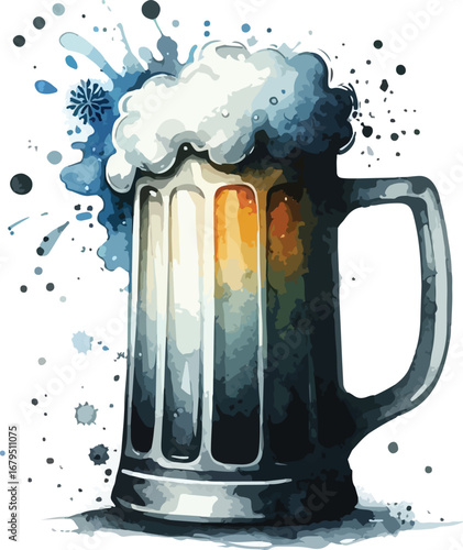 Refreshing Watercolor Beer Illustration Cold Beverage Artwork Pint of Lager Alcohol Pub Concept Festive Drink Celebration Cheers Illustration