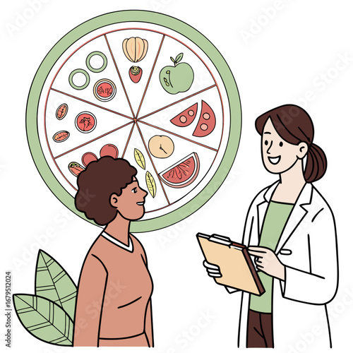 Dietitian consulting with a patient about healthy eating and a balanced diet plan