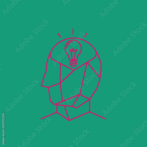 Abstract illustration of a human head with a light bulb symbolizing ideas and creativity against a vibrant background