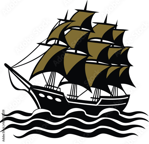 Majestic tall ship sailing through rough seas