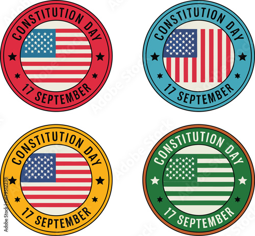Celebrate Constitution Day with patriotic US flag badge designs for September 17th