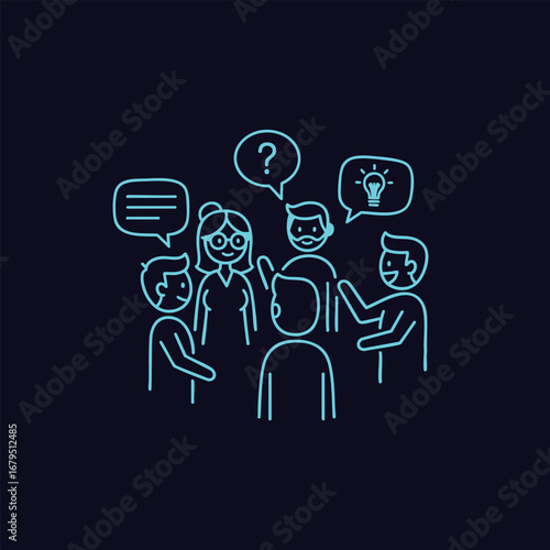 Group of diverse individuals engaging in a lively discussion, sharing ideas and thoughts in a creative brainstorming session