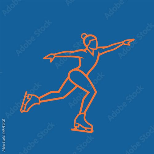 Dynamic figure skating silhouette showcasing a graceful skater in motion against a vibrant blue background
