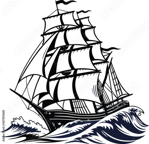 Majestic tall ship sailing through rough seas
