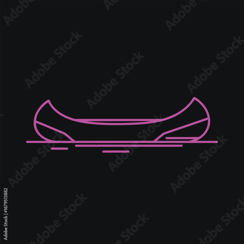Minimalist illustration of a canoe floating on calm water, set against a dark background, emphasizing tranquility and adventure