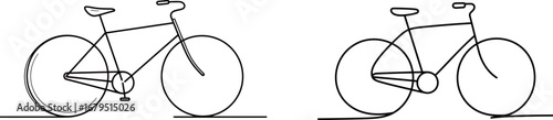 Set of bicycle drawings in a continuous single line style. Two simple and modern black and white vector illustrations of bicycles, perfect for eco-friendly, sports, or urban lifestyle designs.