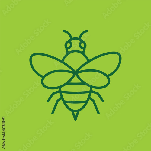 Illustration of a stylized bee on a vibrant green background, symbolizing nature and pollination in an eco-friendly context